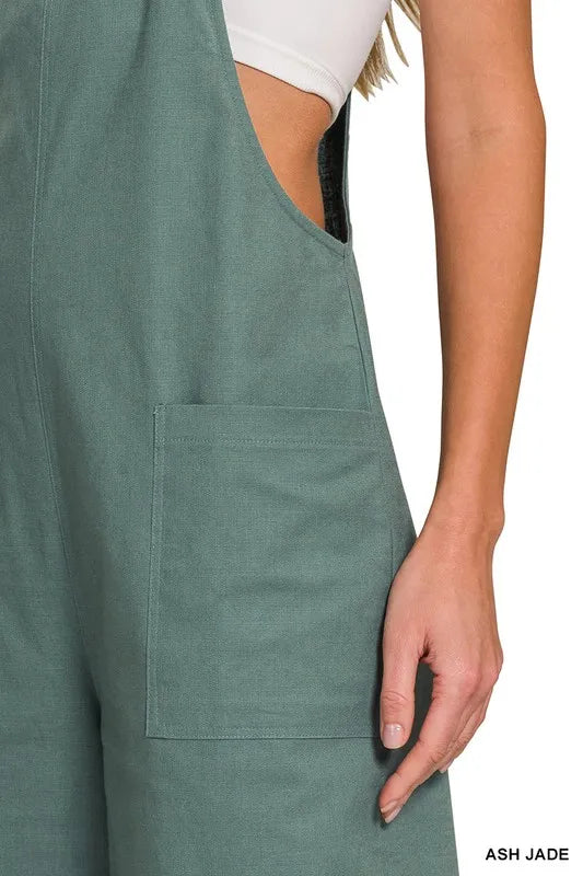 Zenana Woven Knot Strap Overalls OutfitFlow