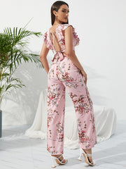 Outfit Flow - Honey Printed Surplice Cap Sleeve Top and Pants Set