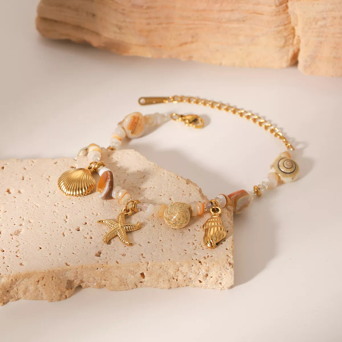 18K Gold-Plated Shell Charm Bracelet OutfitFlow