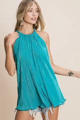 BiBi Pleating Knit Halter Neck Top OutfitFlow