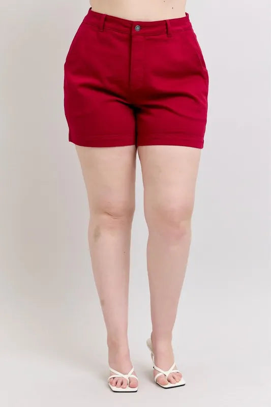 Judy Blue Full Size High Waist Tummy Control Garment Dyed Heart Shaped Denim Shorts Plus Size OutfitFlow