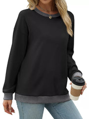 Contrast Trim Crew Neck Casual Sweatshirt OutfitFlow