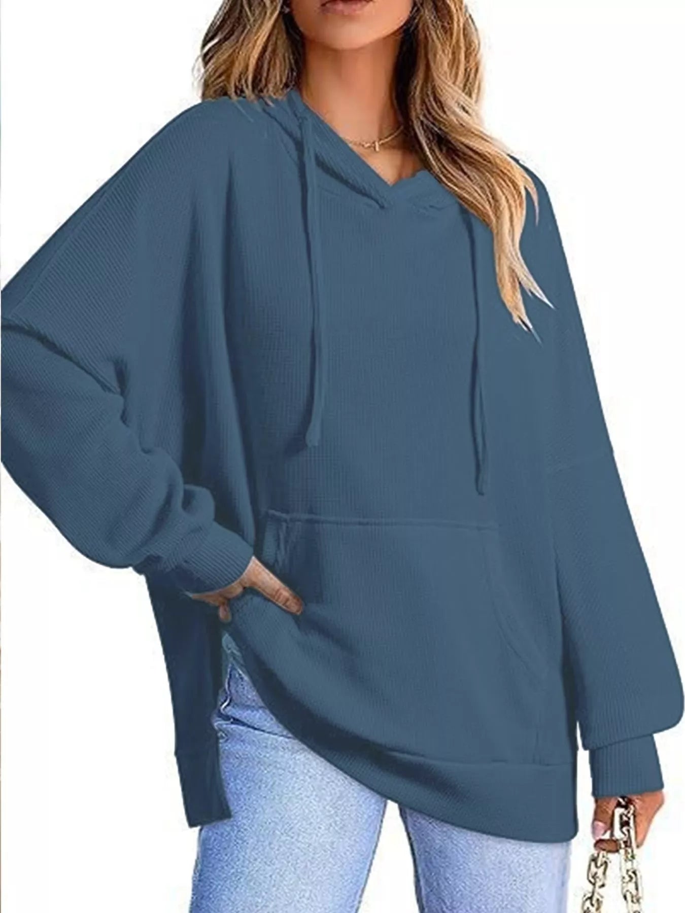 Oversized Drawstring Side Slit Hoodie OutfitFlow