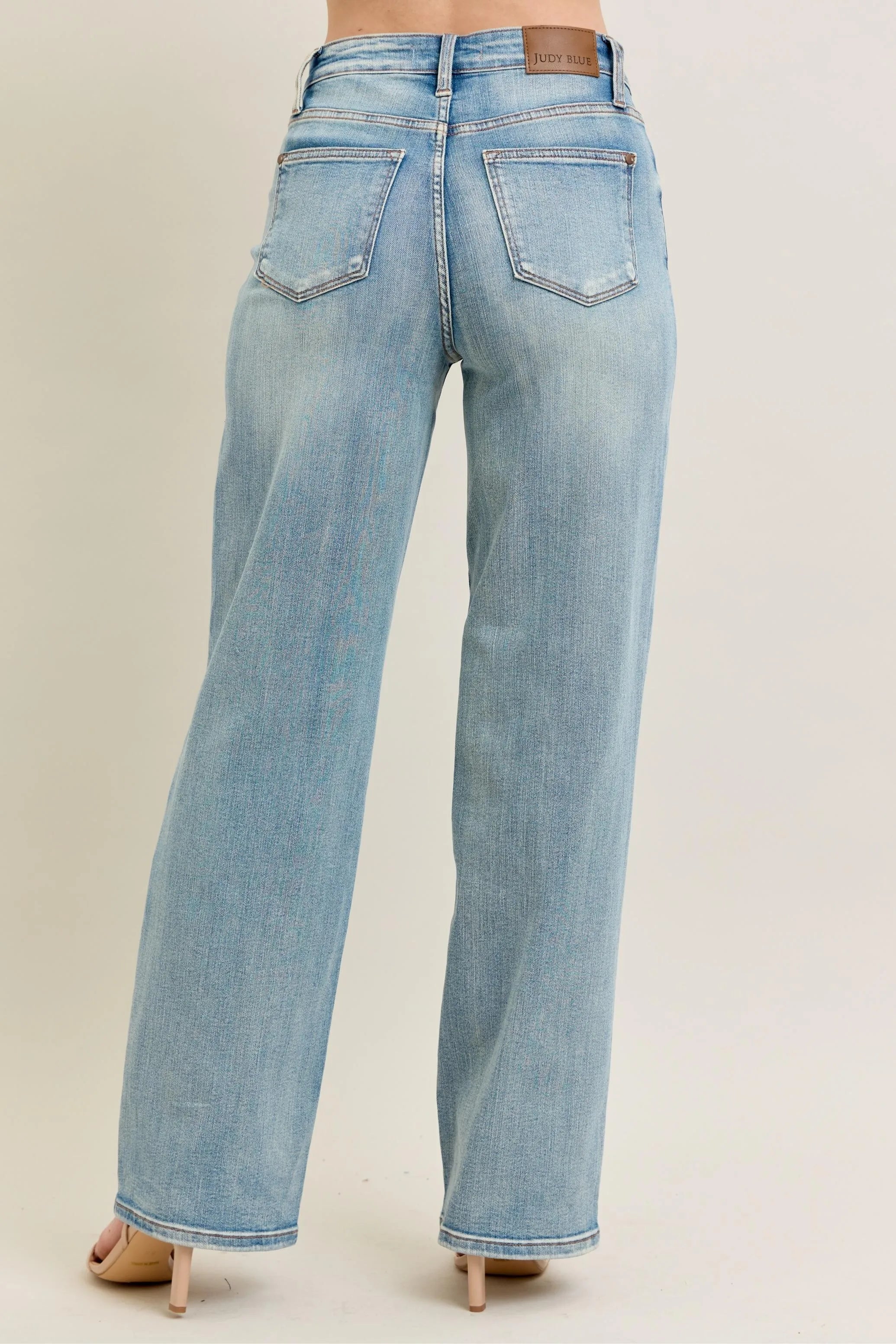 Judy Blue Full Size Hw Destroy & Knee Patch Straight Jeans Plus Size OutfitFlow