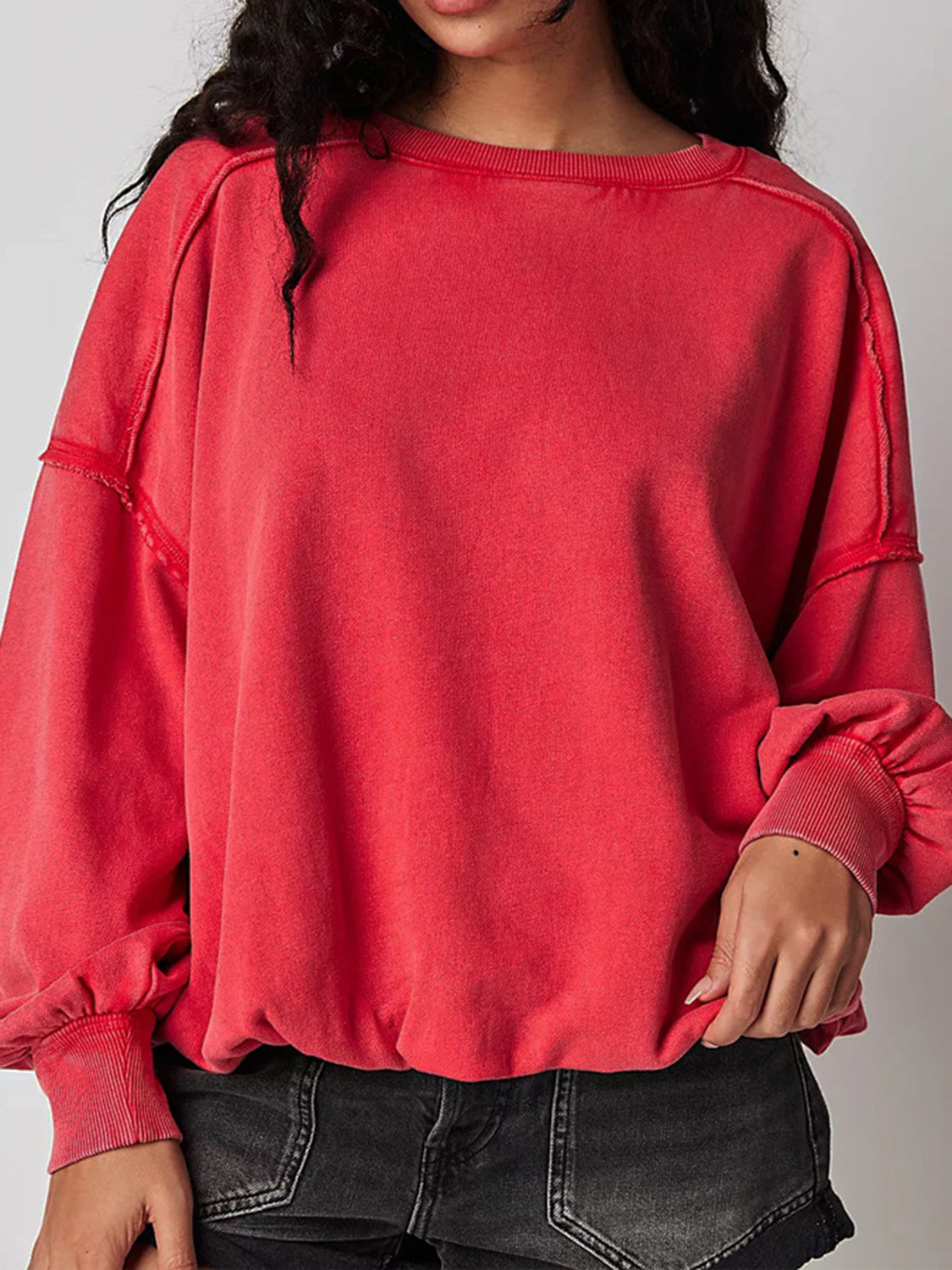 Outfit Flow - Exposed Seam Round Neck Long Sleeve Sweatshirt