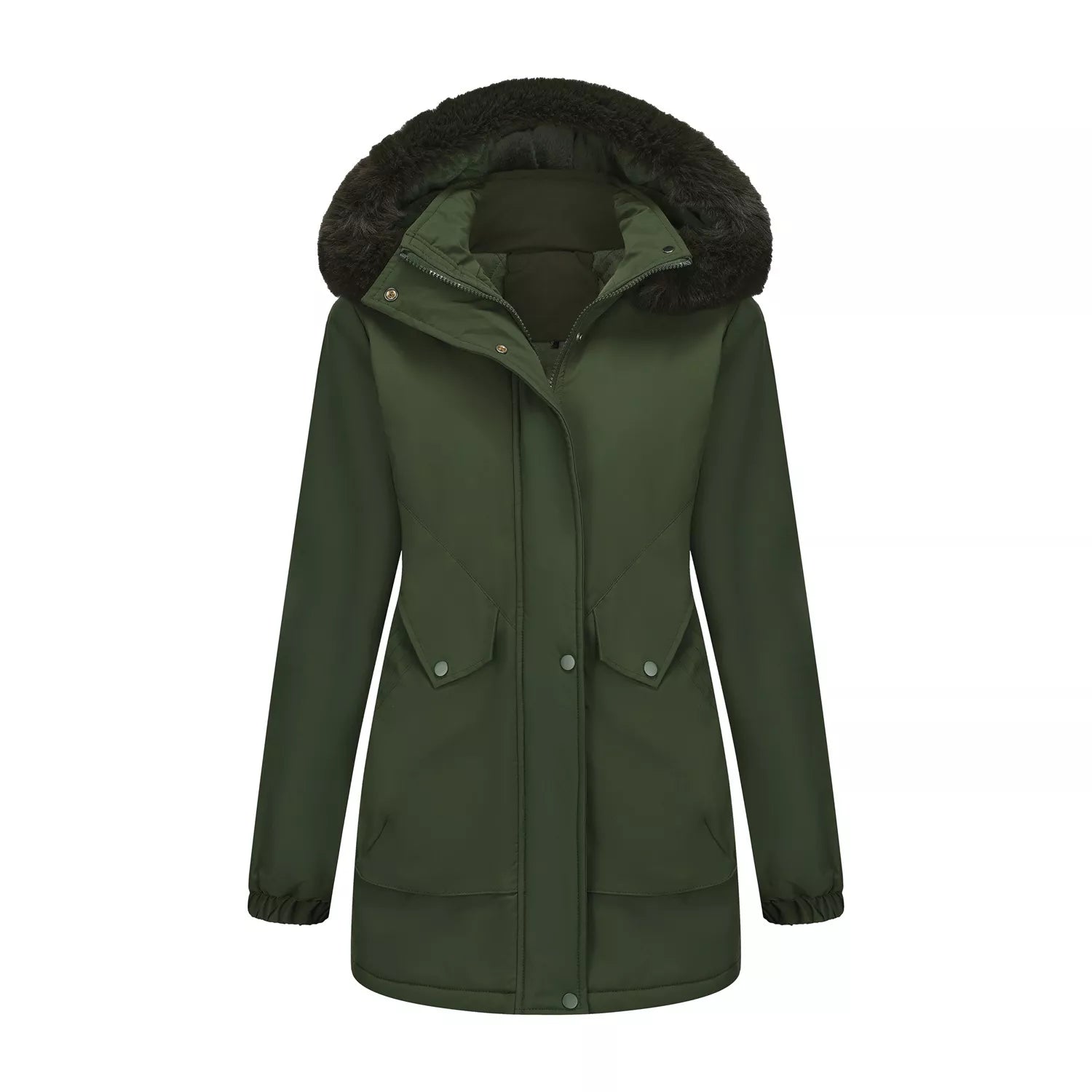 Full Size Fur Hooded Warm Winter Parka Outerwear Plus Size OutfitFlow