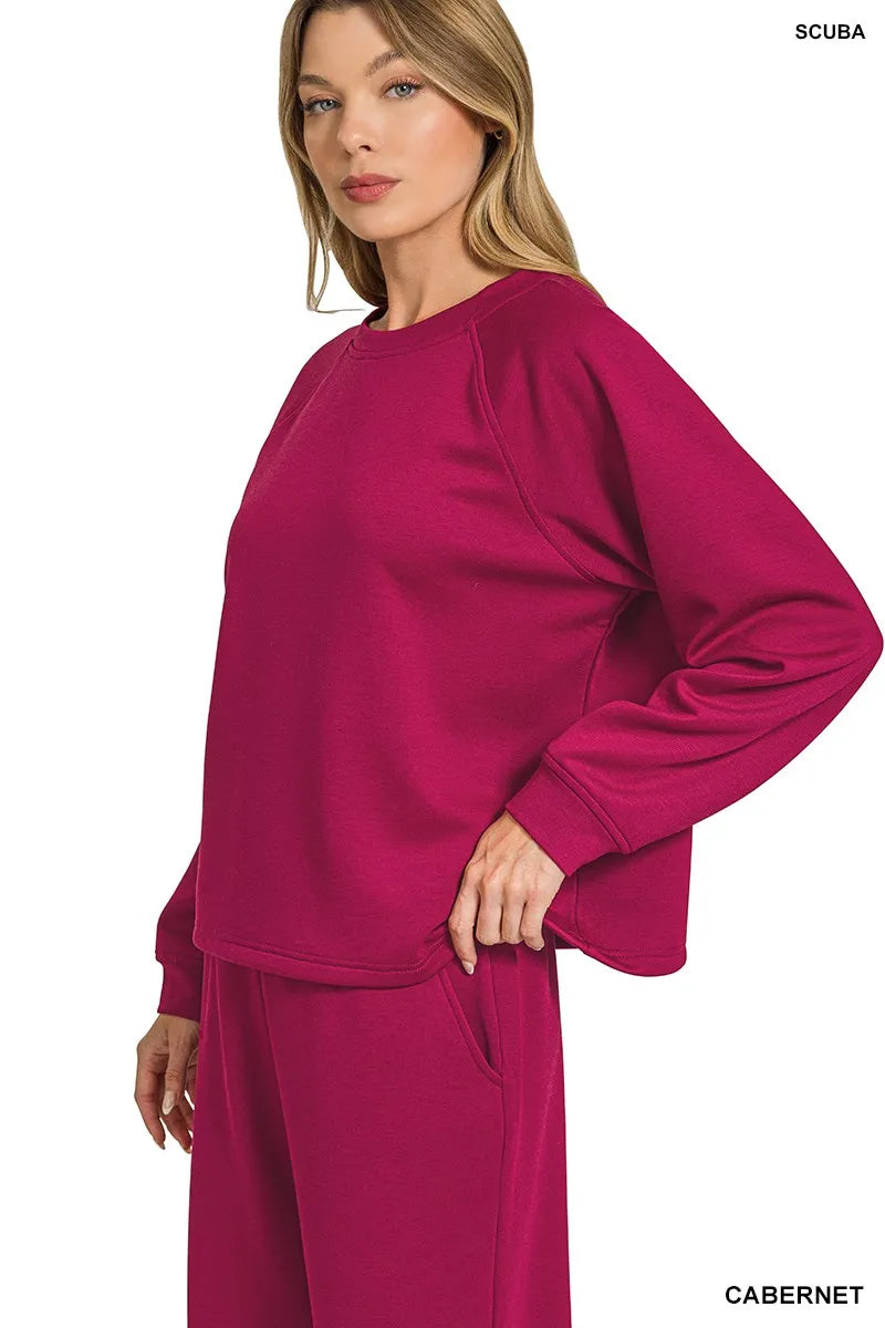 Zenana Scuba Crewneck Sweatshirt and Pants Set Trendsi