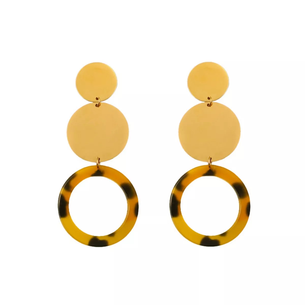 18K Gold-Plated Geometric Circle Dangle Earrings OutfitFlow