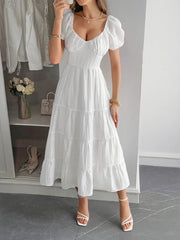 V-Neck Short Sleeve Midi Dress OutfitFlow