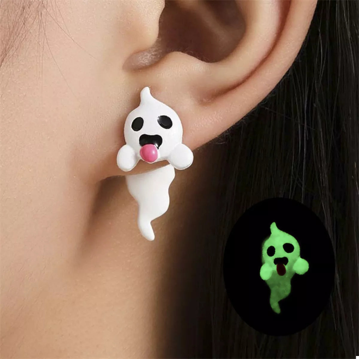 Halloween Ghost and Pumpkin Dangle Earrings Nightlight Ghost One Size OutfitFlow
