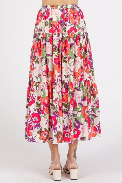 Mittoshop Flower Print Elastic Waist Tiered Skirt OutfitFlow