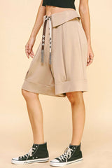 Davi & Dani Fold Over Waist Band Strap Detail Short OutfitFlow