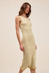 SO ME Stripe Sleeveless Sweater Knit Maxi Dress With Ruffled Hem OutfitFlow