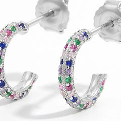 925 Sterling Silver Contrast Zircon Earrings OutfitFlow