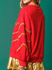 Christmas Tree Round Neck Sweatshirt OutfitFlow