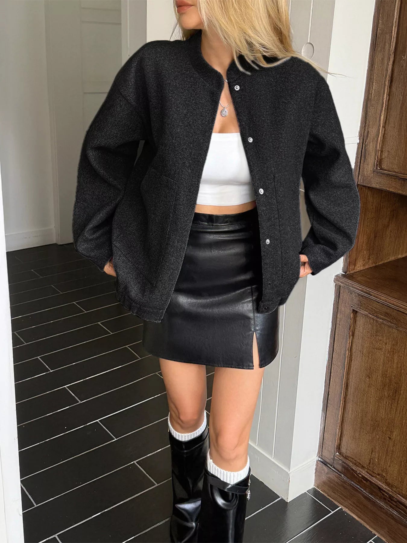 Snap Down Dropped Shoulder Jacket OutfitFlow