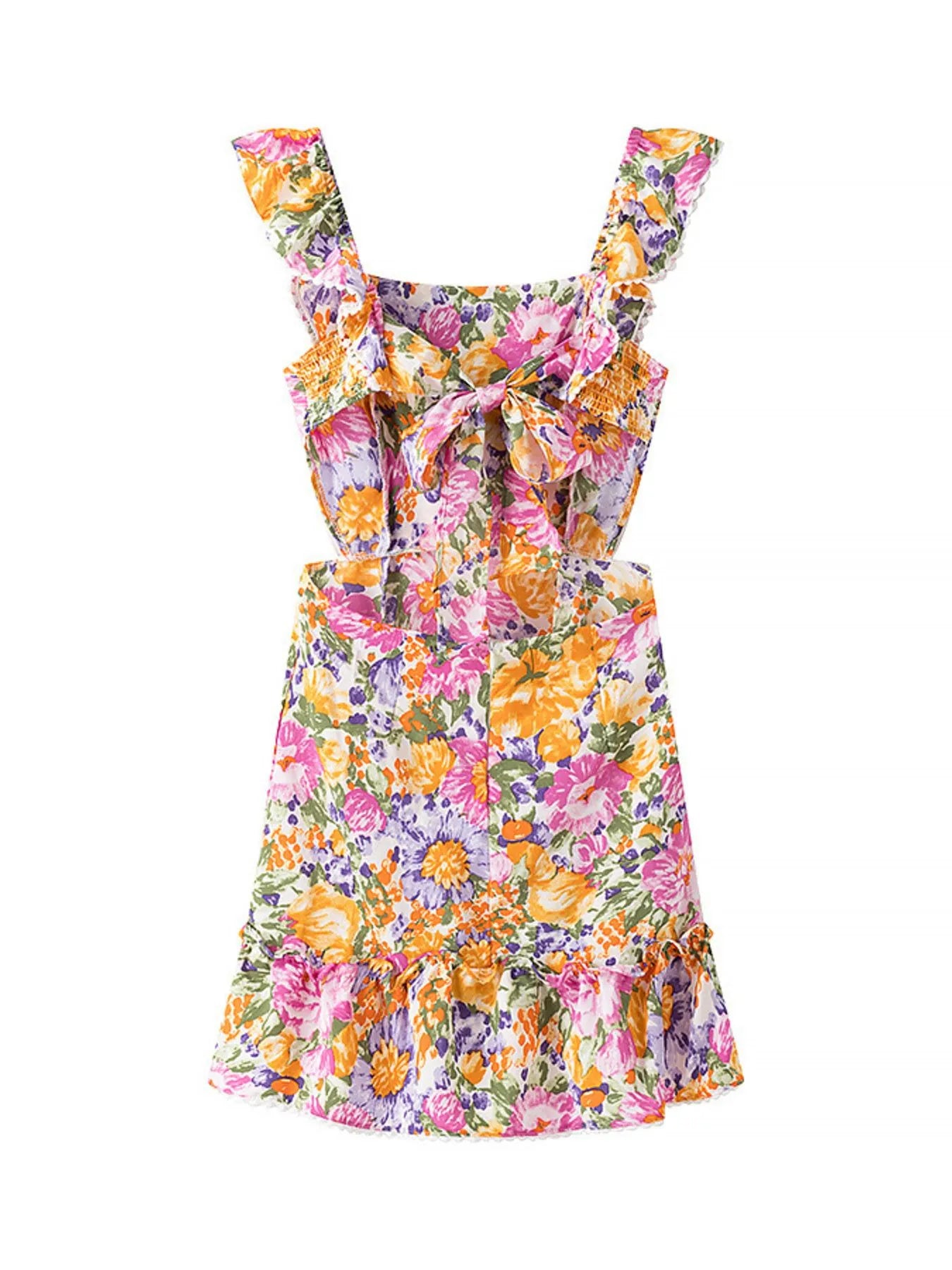 Floral Print Ruffled Hem Dress OutfitFlow
