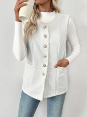Textured Button-Front Vest with Raw Edge OutfitFlow