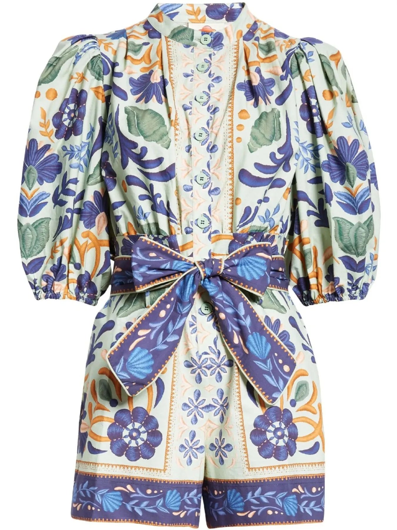 Floral Print Button Front Belted Romper OutfitFlow