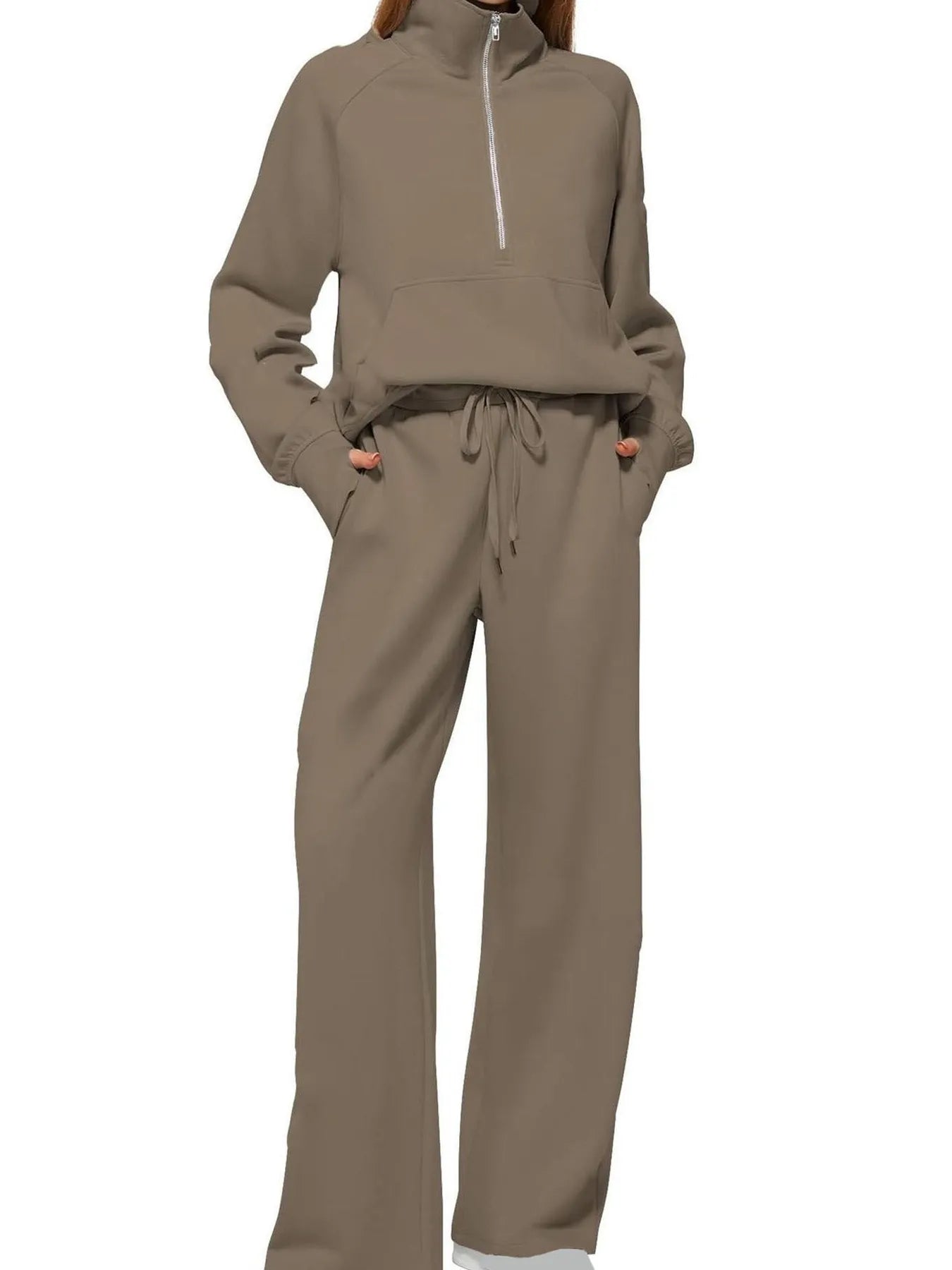 Half Zip Long Sleeve Top and Pants Set OutfitFlow