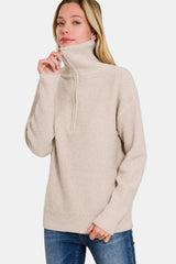 Outfit Flow - Zenana Half Zip Long Sleeve Sweater