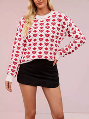 Heart & Diamond Pattern Long Sleeve Sweater OutfitFlow