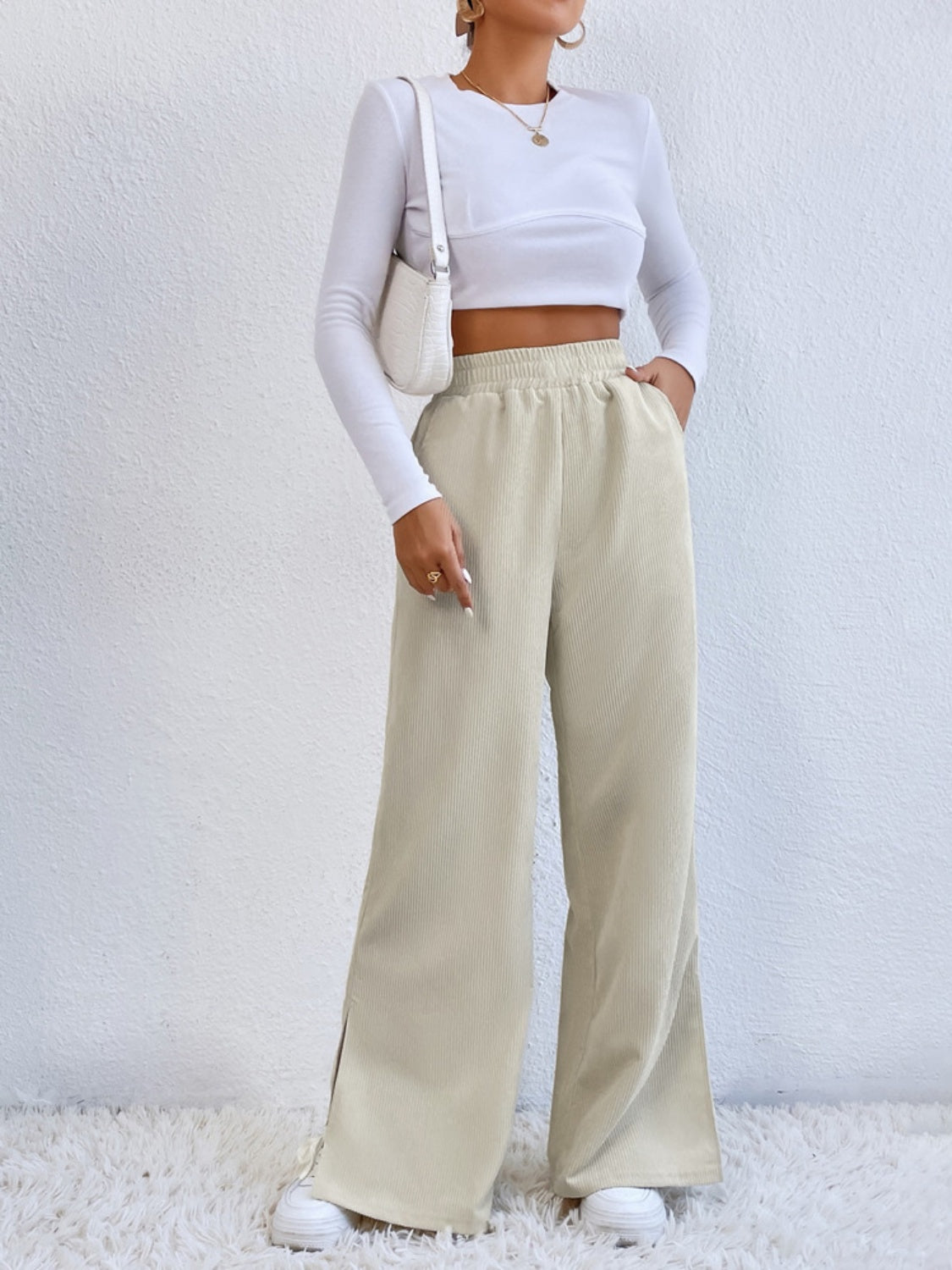 Outfit Flow - Slit Pocketed High Waist Wide Leg Pants