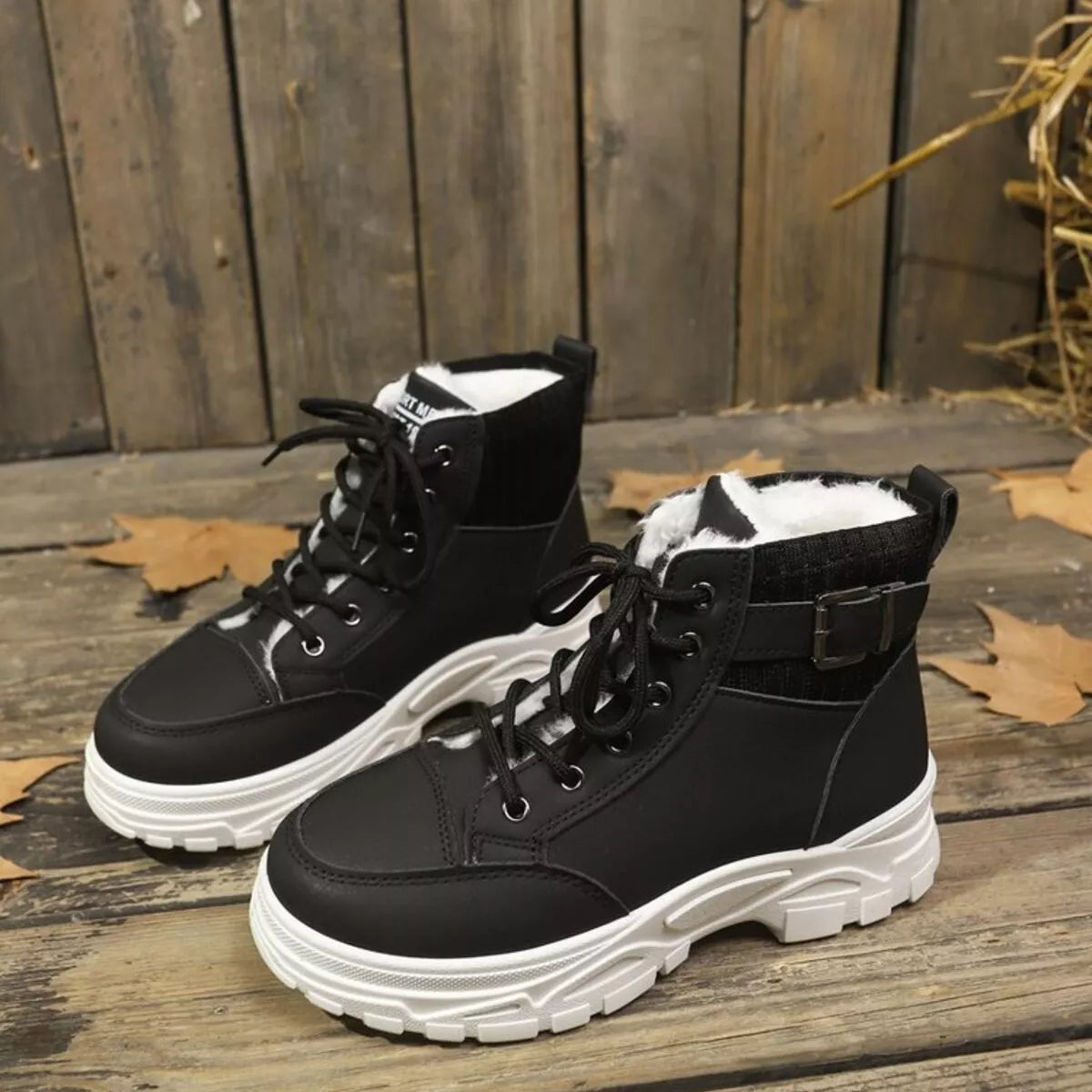 Plush Lining Lace Up Boots Trendsi