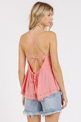 Mittoshop Crisscross Back Lace Detail V-Neck Cami OutfitFlow