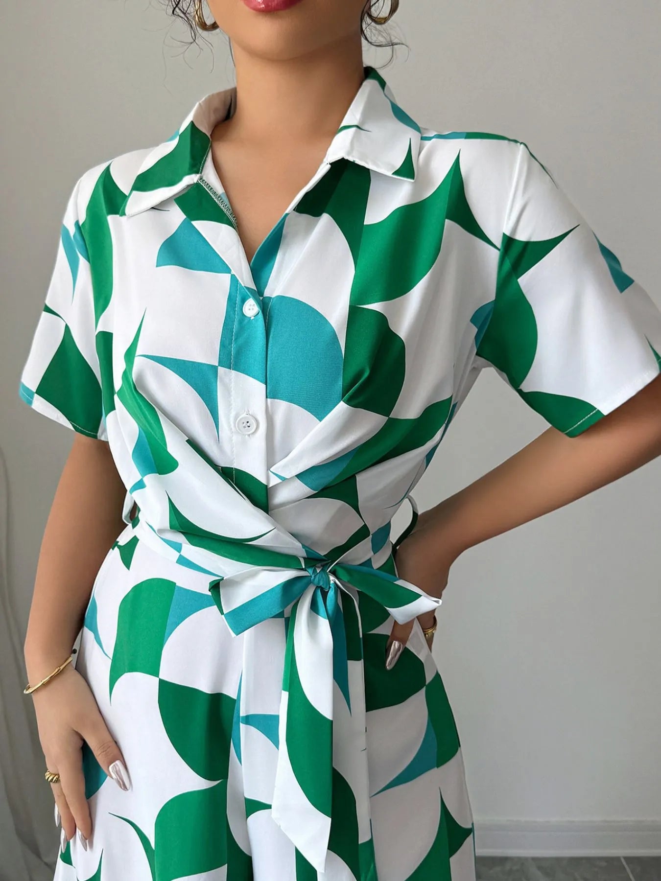Printed Wide Leg Belted Jumpsuit OutfitFlow
