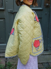 Embroidered Flower Tied Long Sleeve Winter Coat Trendsi