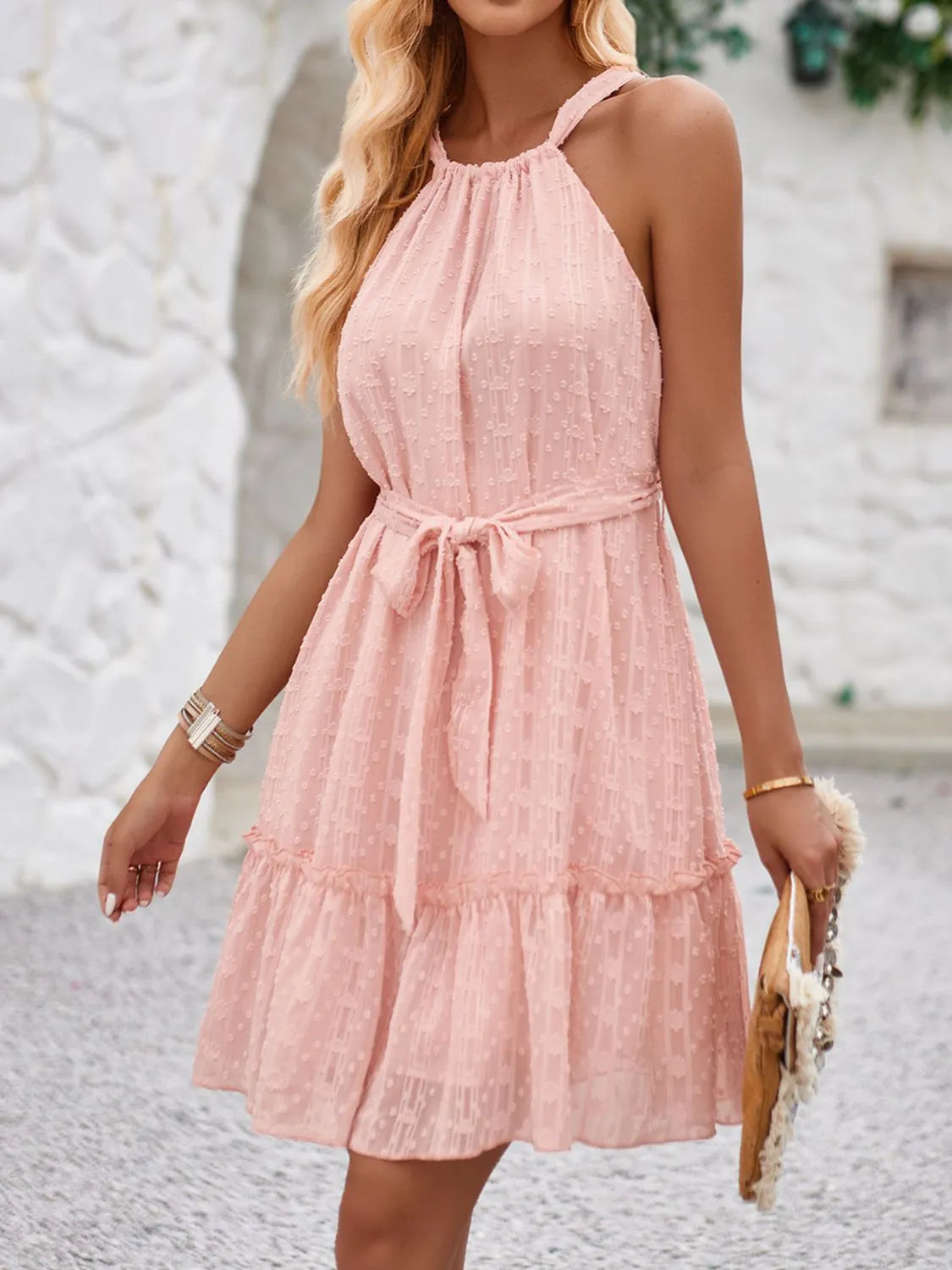 Tied Frill Sleeveless Mini Cami Dress OutfitFlow