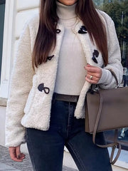 Sherpa Fleece Toggle Button Jacket Gray white OutfitFlow