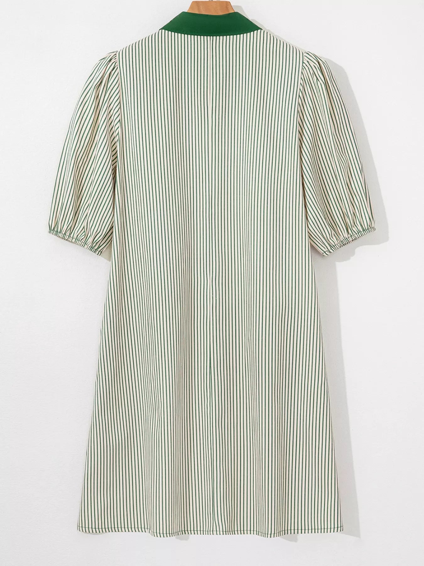 Stripe Color Block Patchwork Shirt Collar Button Down Puff Sleeve Mini Dress Trendsi