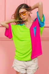 BiBi Slinky Knit Color Block V Neck Front Top OutfitFlow
