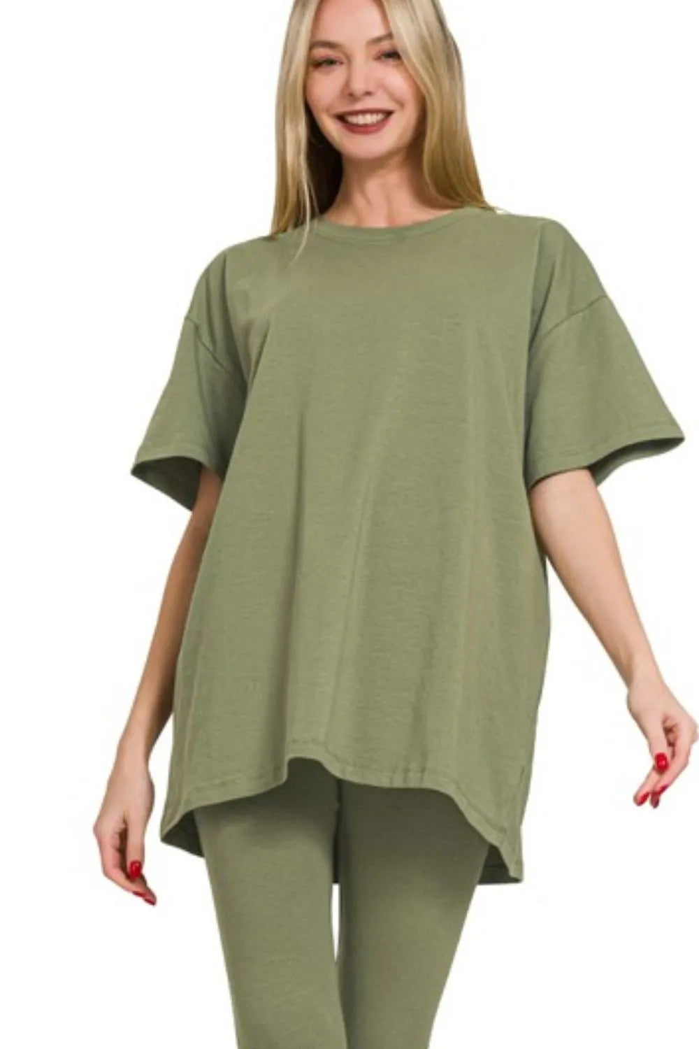 Zenana Cotton Round Neck Top & Legging Set OutfitFlow