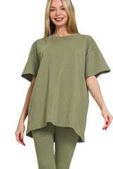 Zenana Cotton Round Neck Top & Legging Set OutfitFlow