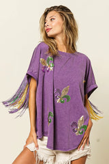 BiBi Vintage Washed Fleur Mardi Gras Top OutfitFlow