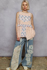 POL Floral Textured Round Neck Sleeveless Top OutfitFlow