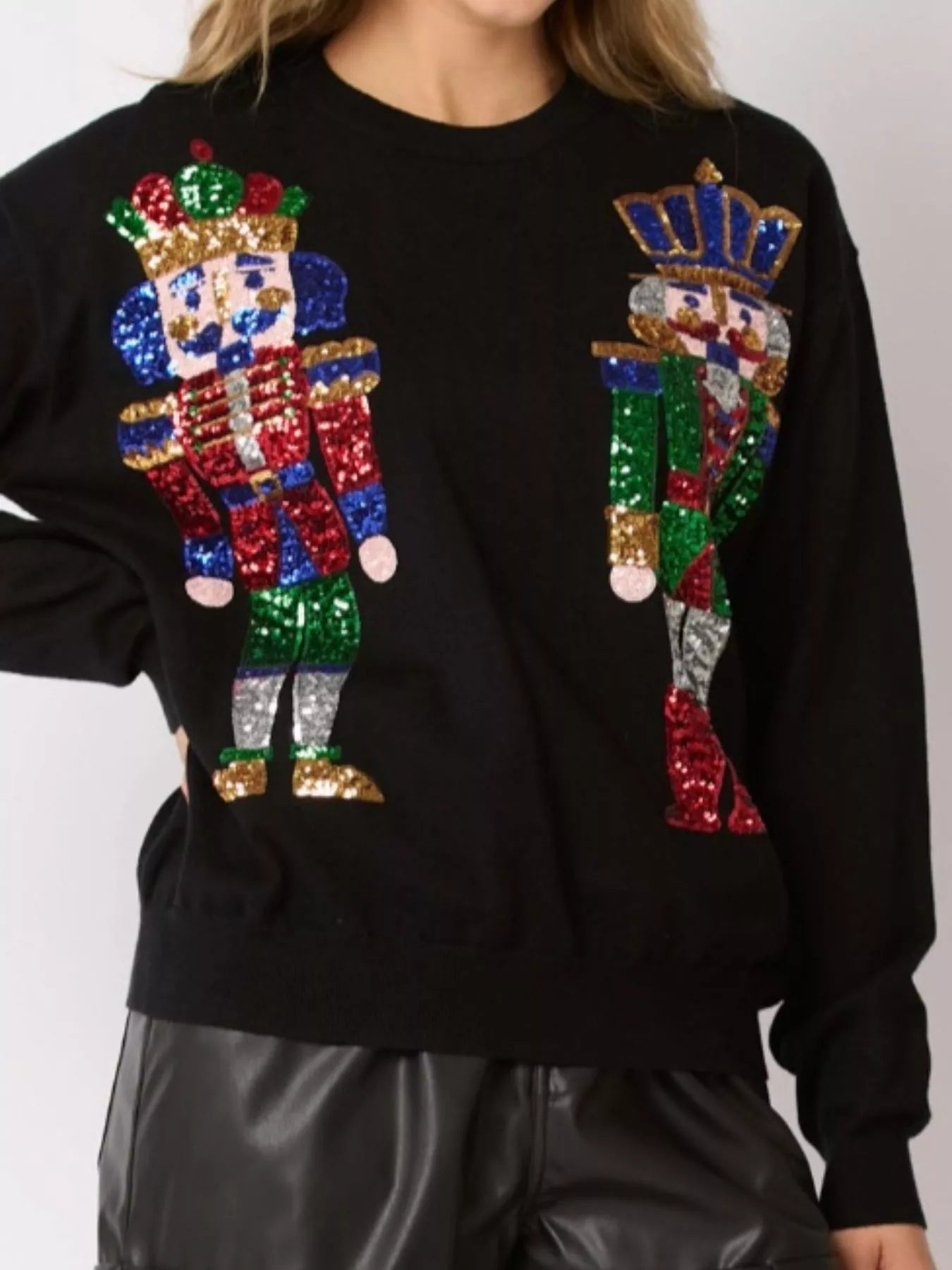 Sequined Nutcracker Long Sleeve Sweatshirt OutfitFlow