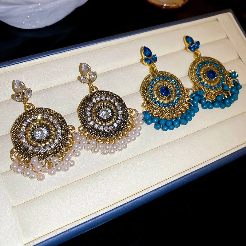 Rhinestone Alloy Bead Dangle Earrings OutfitFlow