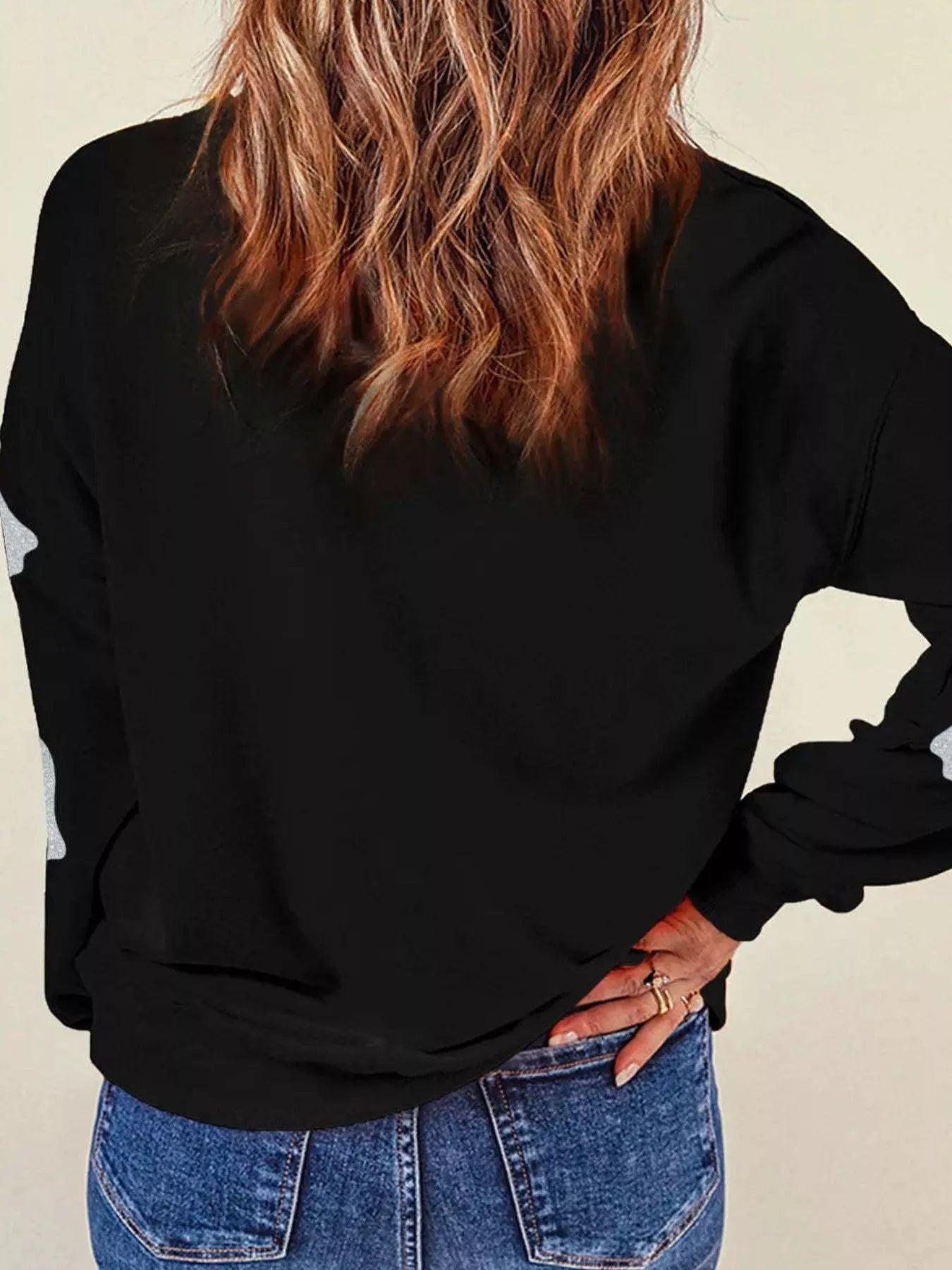 Halloween Sequin Round Neck Sweatshirt OutfitFlow