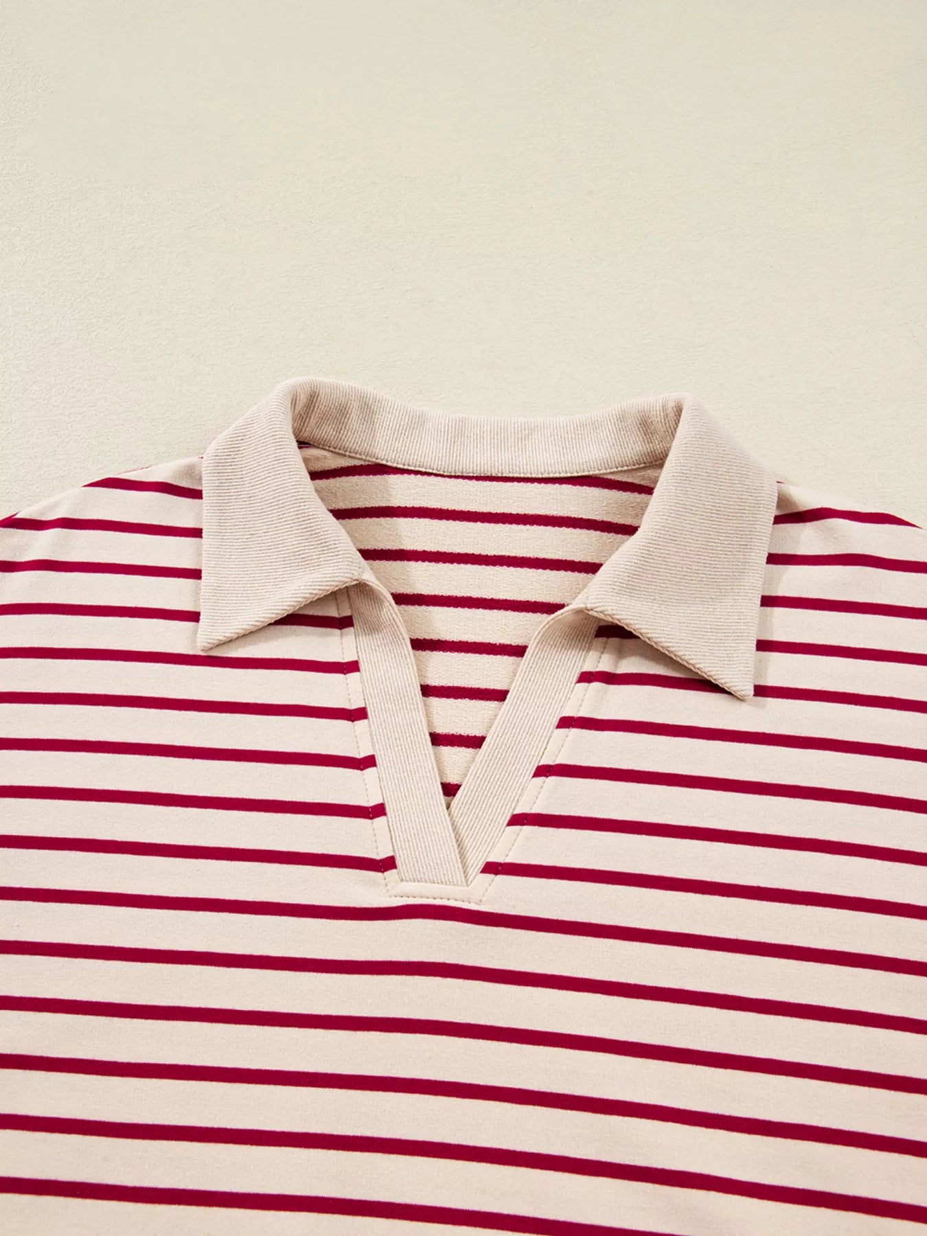 tripe Cropped Collared Drop Shoulder Pullover and Bubble Mini Skirt Set OutfitFlow