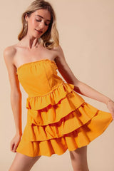 SO ME Strapless Ruffle Layered Game Day Cheer Up Dress GOLD OutfitFlow