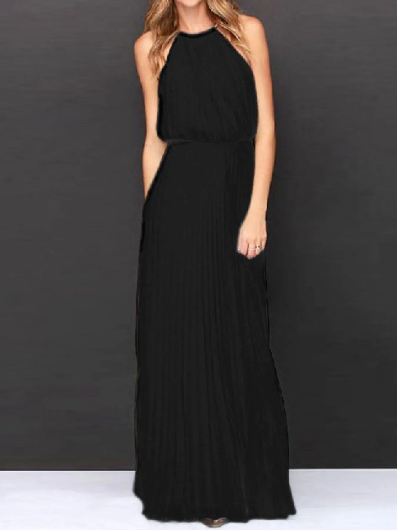 Pleated Sleeveless Maxi Tank Dress OutfitFlow