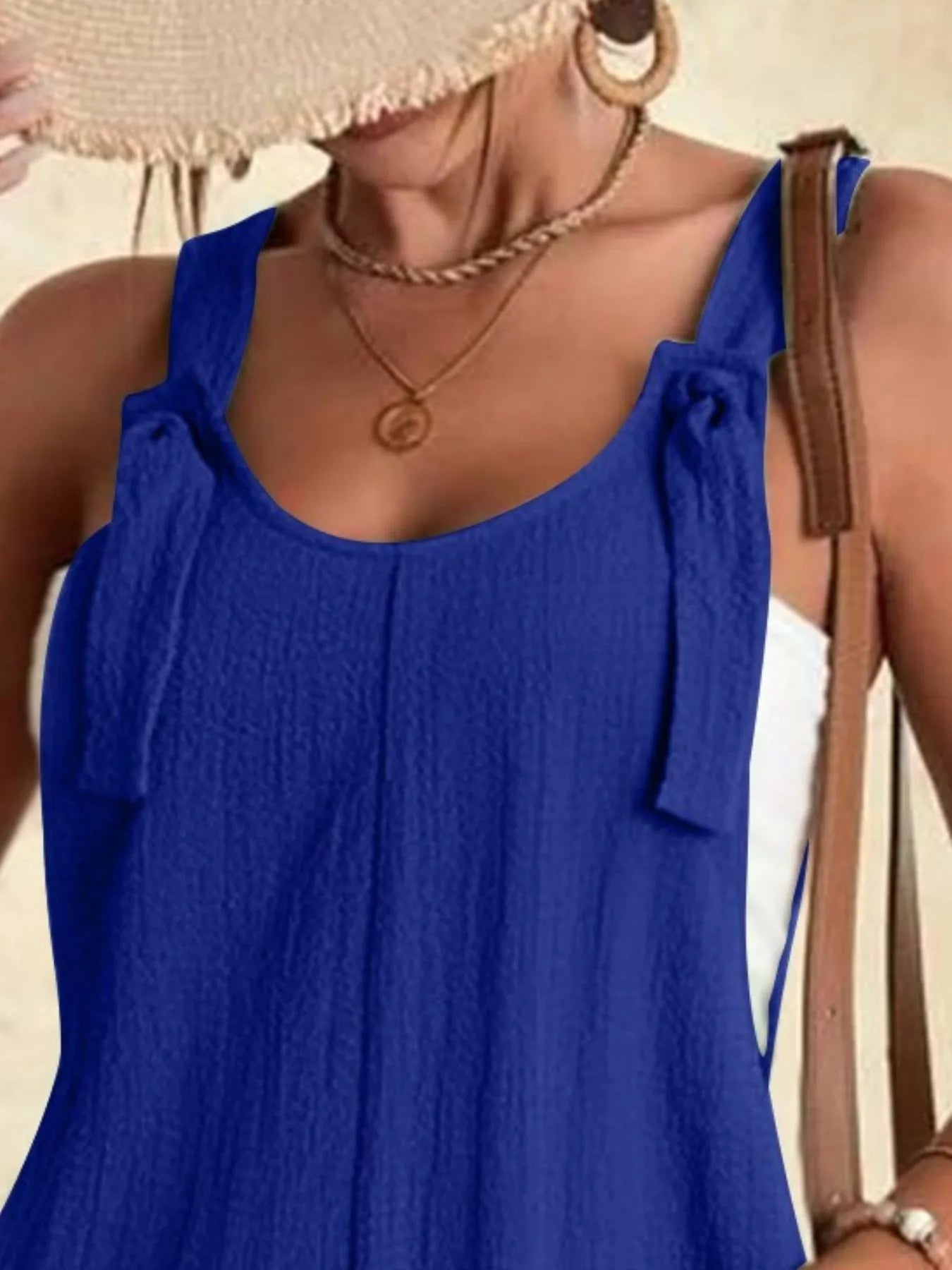 Full Size Knot Strap Romper with Pockets Plus Size OutfitFlow