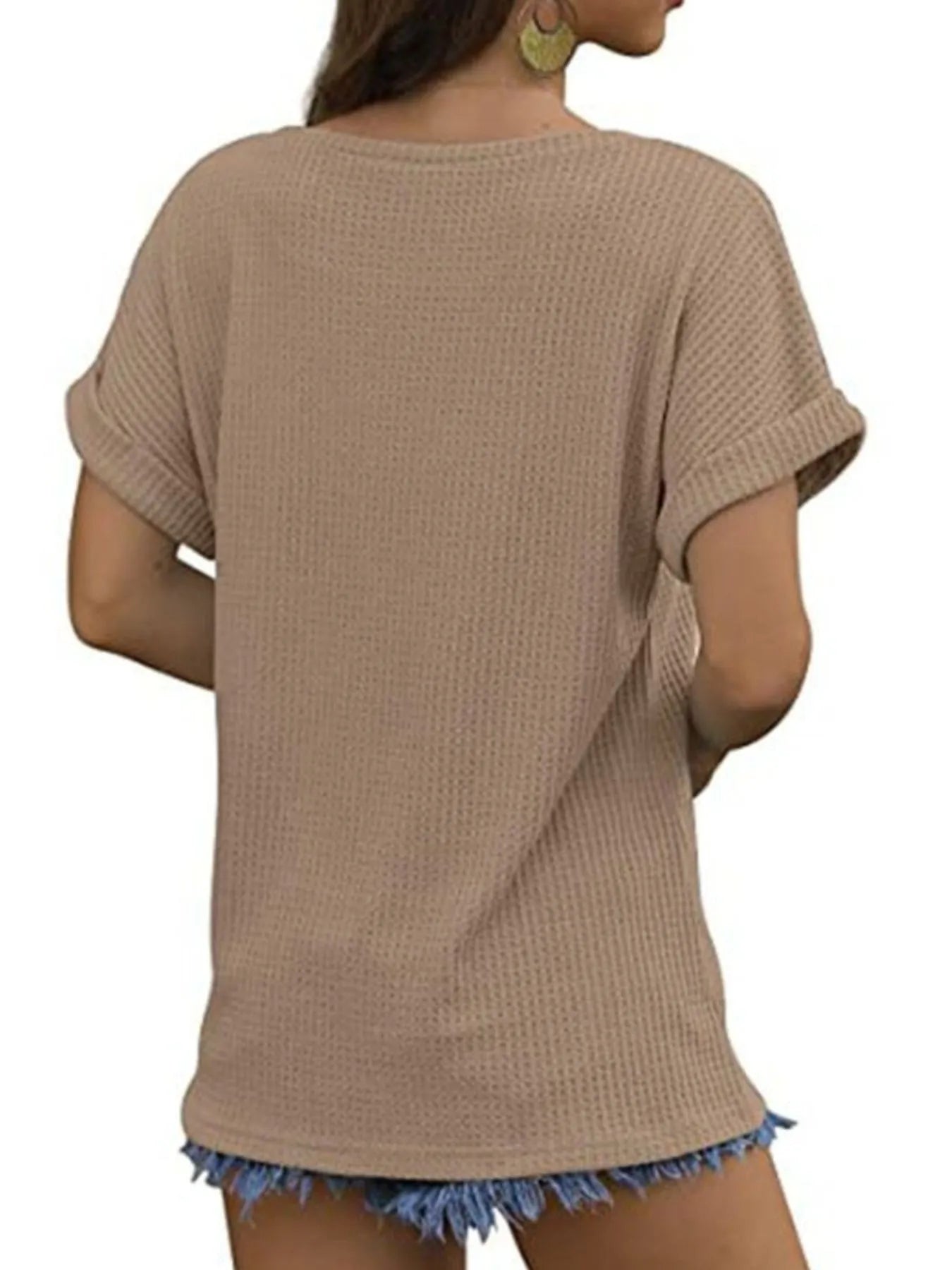 Full Size Waffle Knit Relaxed Fit T-Shirt Plus Size OutfitFlow