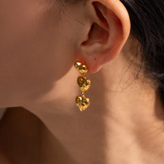 18K Gold-Plated Triple Heart Drop Earrings OutfitFlow