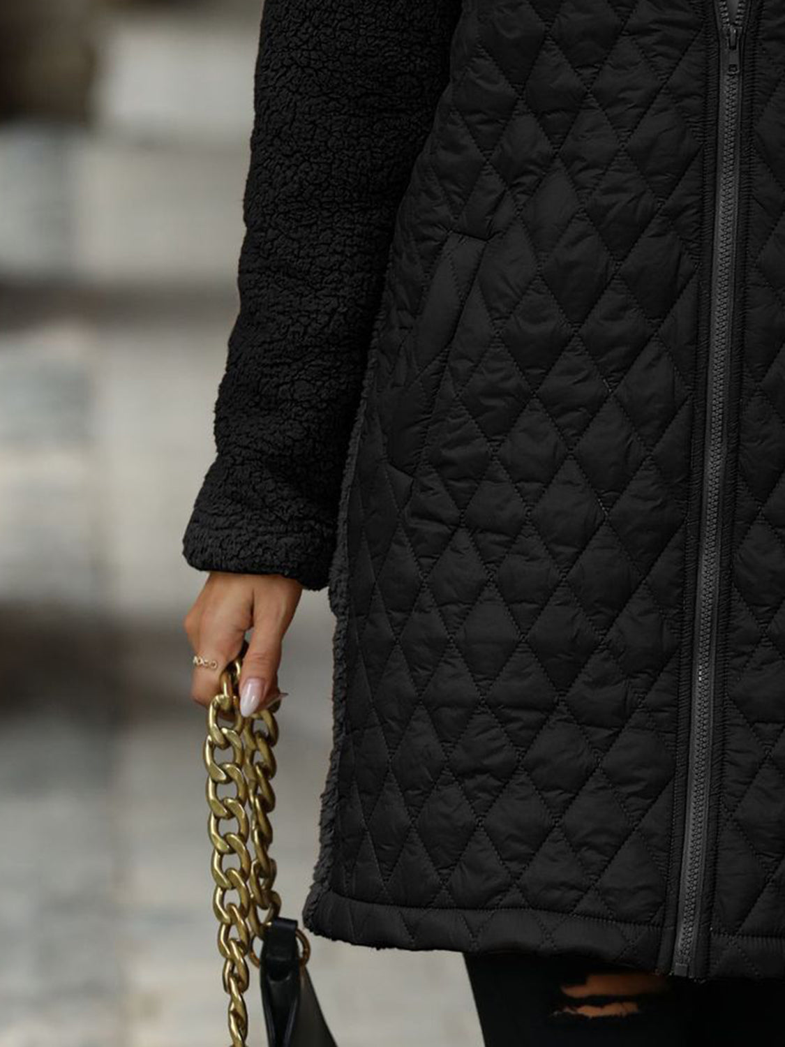 Outfit Flow - Texture Zip Up Long Sleeve Hooded Coat