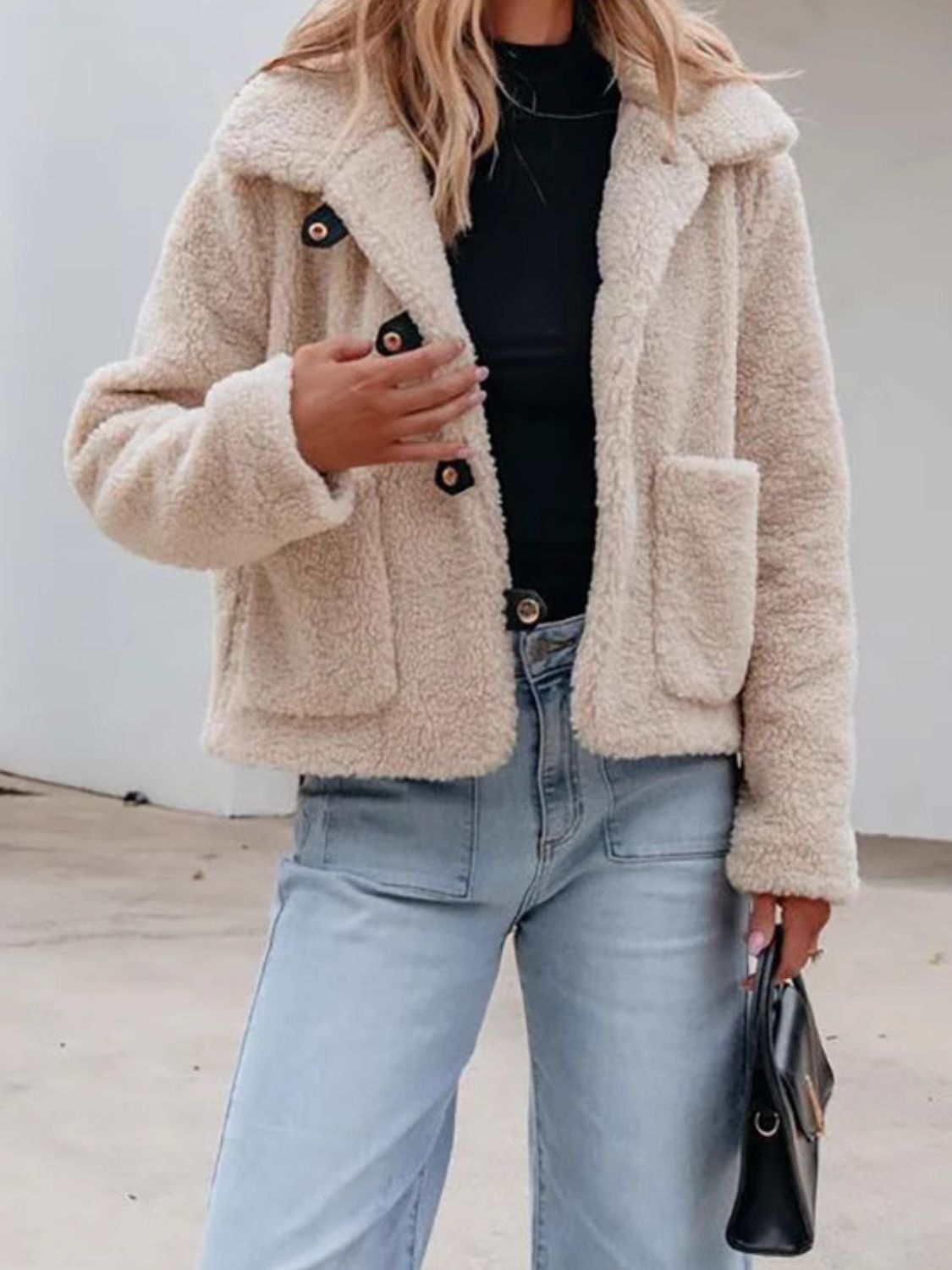 Outfit Flow - Snap Down Long Sleeve Fuzzy Jacket